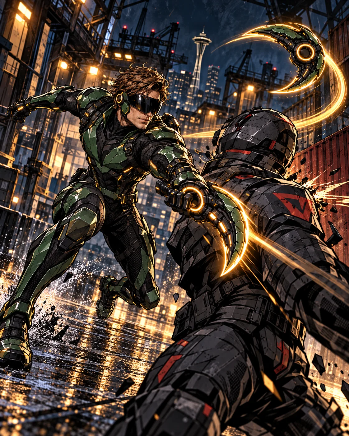 Agent Emerald using his Vector Talons against an armored opponent