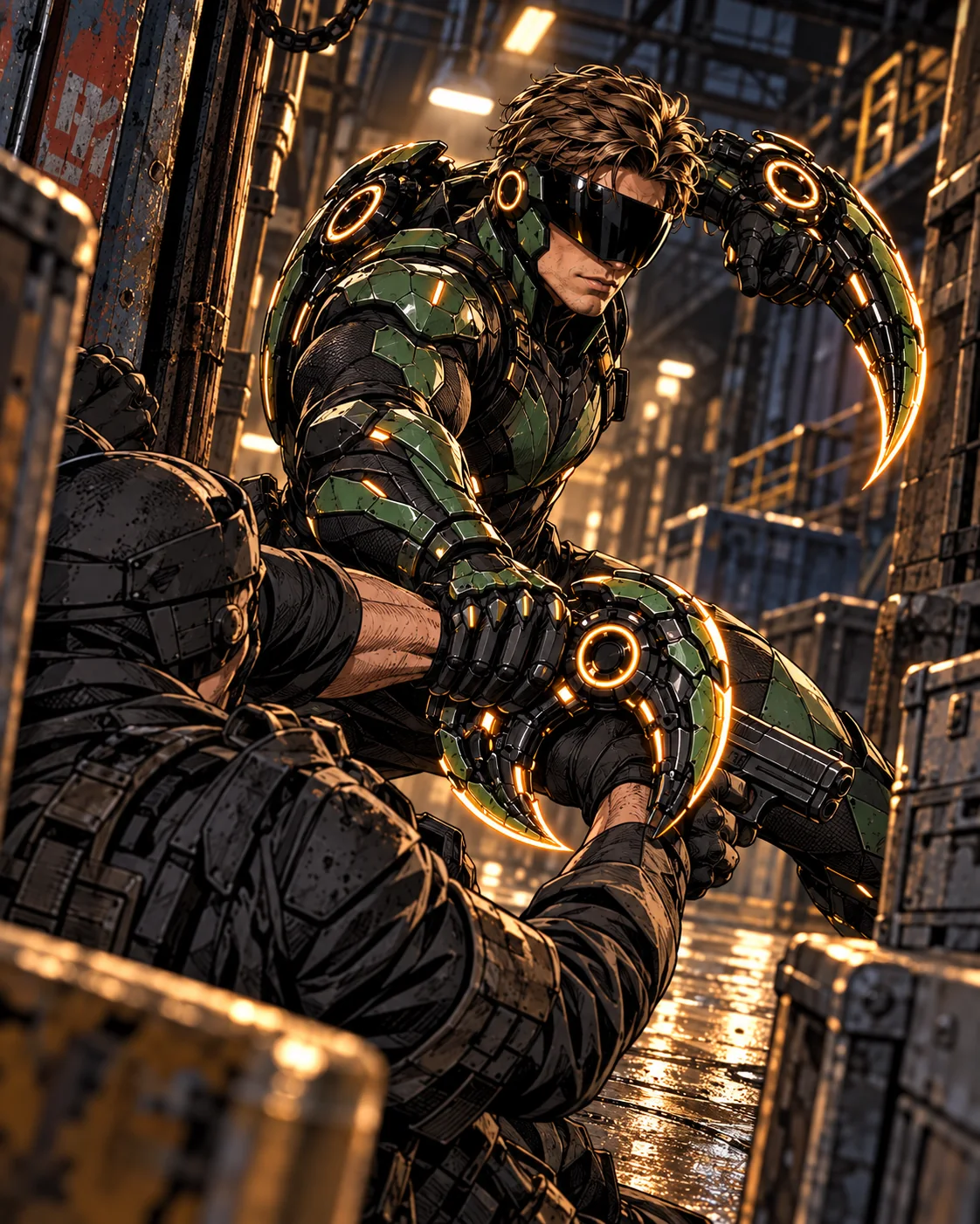 Agent Emerald controlling an armored opponent at close range
