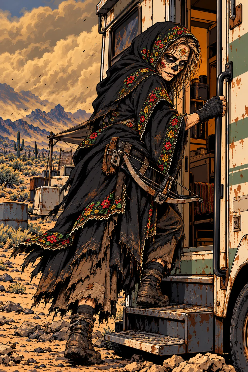 Ballestera steps beside her worn laboratory RV in the southern Arizona desert