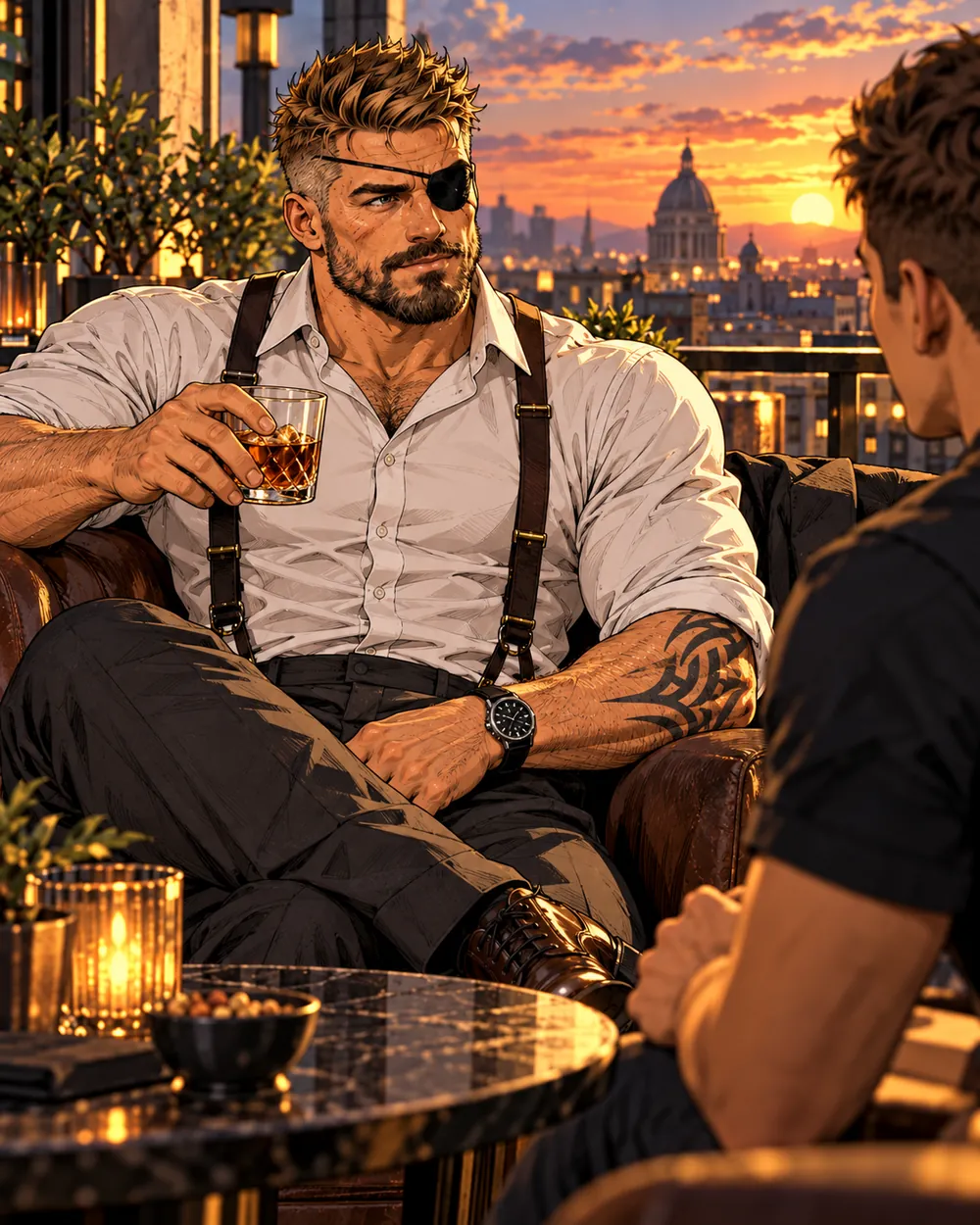 Latch seated in civilian clothes during an off-duty evening